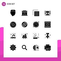 Mobile Interface Solid Glyph Set of 16 Pictograms of health cpu document server computer Editable Vector Design Elements