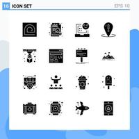 Group of 16 Modern Solid Glyphs Set for support place bad location error Editable Vector Design Elements