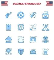 Happy Independence Day 16 Blues Icon Pack for Web and Print mobile invitation celebration greeting email Editable USA Day Vector Design Elements