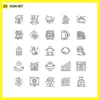 25 conjunto de iconos, símbolos de línea simple, signo de esquema en fondo blanco para el diseño de sitios web, aplicaciones móviles y medios impresos vector