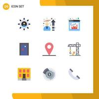 Mobile Interface Flat Color Set of 9 Pictograms of location exit window door aperture Editable Vector Design Elements