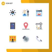 Mobile Interface Flat Color Set of 9 Pictograms of location exit window door aperture Editable Vector Design Elements