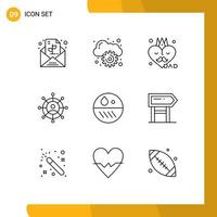 Pack of 9 Modern Outlines Signs and Symbols for Web Print Media such as skin dermatology dad dermatologist networking Editable Vector Design Elements