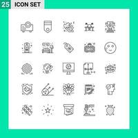 Modern Set of 25 Lines and symbols such as work place desk ice cream computer business Editable Vector Design Elements