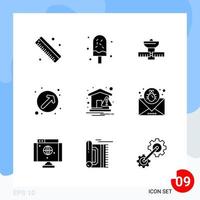 paquete moderno de 9 iconos símbolos de glifos sólidos aislados en fondo blanco para el diseño de sitios web vector