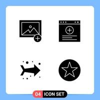 4 símbolos de glifo de paquete de iconos negros sólidos para aplicaciones móviles aisladas sobre fondo blanco