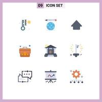 9 User Interface Flat Color Pack of modern Signs and Symbols of business building upload dollar bag Editable Vector Design Elements