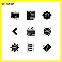 9 Icon Set Simple Solid Symbols Glyph Sign on White Background for Website Design Mobile Applications and Print Media vector