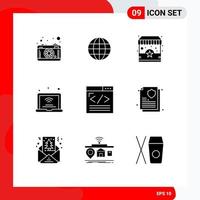 9 Thematic Vector Solid Glyphs and Editable Symbols of browser iot ecommerce internet of things laptop Editable Vector Design Elements