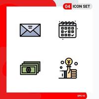 4 User Interface Filledline Flat Color Pack of modern Signs and Symbols of envelope money message calender bulb Editable Vector Design Elements