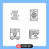 4 Line Black Icon Pack Outline Symbols for Mobile Apps isolated on white background 4 Icons Set vector