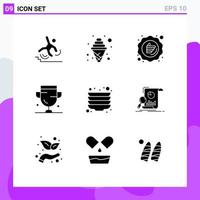 Modern Set of 9 Solid Glyphs and symbols such as medal award party achievement promotion Editable Vector Design Elements