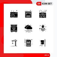 Pack of 9 Modern Solid Glyphs Signs and Symbols for Web Print Media such as flower windy briefcase wind gaming Editable Vector Design Elements