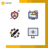 4 Thematic Vector Filledline Flat Colors and Editable Symbols of action color user digital education Editable Vector Design Elements