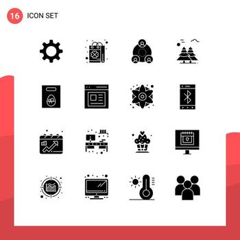 16 Universal Solid Glyphs Set for Web and Mobile Applications weight pine trees company canada alpine Editable Vector Design Elements