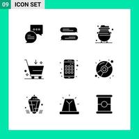 Pack of 9 Modern Solid Glyphs Signs and Symbols for Web Print Media such as smartphone app luck e cart Editable Vector Design Elements