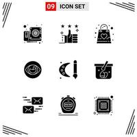 9 Icons Solid Style Grid Based Creative Glyph Symbols for Website Design Simple Solid Icon Signs Isolated on White Background 9 Icon Set vector