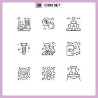 conjunto de 9 iconos de interfaz de usuario modernos símbolos signos para tornillo diy comunicación hombre grupo elementos de diseño vectorial editables vector