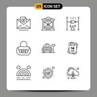 Set of 9 Vector Outlines on Grid for service parking holiday car fashion Editable Vector Design Elements