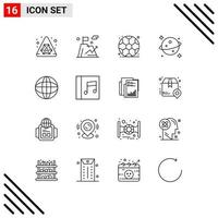 Modern Set of 16 Outlines Pictograph of media education back to school globe space Editable Vector Design Elements