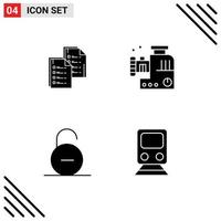 Group of Solid Glyphs Signs and Symbols for document meat mixer copy food mincer padlock Editable Vector Design Elements