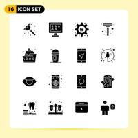 Set of 16 Modern UI Icons Symbols Signs for ocean shaving gear shaver product Editable Vector Design Elements