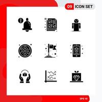 Pack of 9 creative Solid Glyphs of online sale location hands flag sauna Editable Vector Design Elements