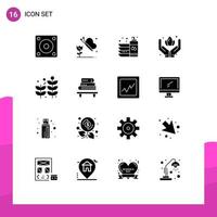 Group of 16 Solid Glyphs Signs and Symbols for plant business clean sauna hand Editable Vector Design Elements