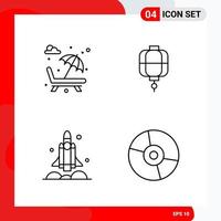 Creative Set of 4 Universal Outline Icons isolated on White Background vector