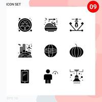 9 Universal Solid Glyph Signs Symbols of computing world designing wind renewable Editable Vector Design Elements