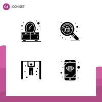 Mobile Interface Solid Glyph Set of Pictograms of bedroom rings bug virus network Editable Vector Design Elements