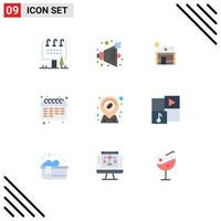 Editable Vector Line Pack of 9 Simple Flat Colors of location student hotel school calendar Editable Vector Design Elements