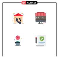 Set of 4 Vector Flat Icons on Grid for call flower real shop paper Editable Vector Design Elements