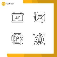 Universal Icon Symbols Group of 4 Modern Filledline Flat Colors of battery map email mobile fly Editable Vector Design Elements