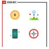 Pictogram Set of 4 Simple Flat Icons of coin phone creative strategy solution army Editable Vector Design Elements