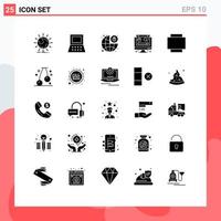 Group of 25 Modern Solid Glyphs Set for cherry layout global protection graph computer Editable Vector Design Elements