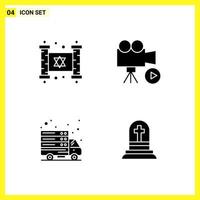 4 Icon Set Simple Solid Symbols Glyph Sign on White Background for Website Design Mobile Applications and Print Media vector