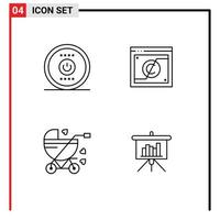 Editable Vector Line Pack of 4 Simple Filledline Flat Colors of computing baby carriage power digital buggy Editable Vector Design Elements