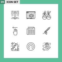 Set of 9 Vector Outlines on Grid for document news flask left four Editable Vector Design Elements