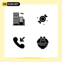 Group of 4 Modern Solid Glyphs Set for building incoming office sweets cart Editable Vector Design Elements