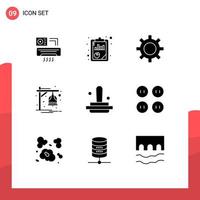 Modern Set of 9 Solid Glyphs Pictograph of finance train setting notification alarm Editable Vector Design Elements