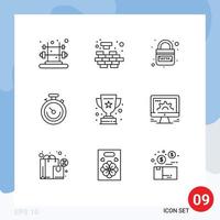 Mobile Interface Outline Set of 9 Pictograms of prize time http stopwatch clock Editable Vector Design Elements