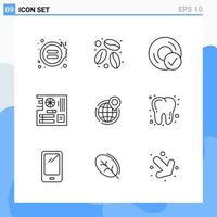 iconos de estilo moderno de 9 líneas delinean símbolos para uso general signo de icono de línea creativa aislado sobre fondo blanco paquete de 9 iconos vector