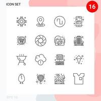 Group of 16 Outlines Signs and Symbols for bus date location calendar agenda Editable Vector Design Elements