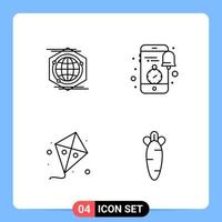 4 Line Black Icon Pack Outline Symbols for Mobile Apps isolated on white background 4 Icons Set vector