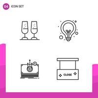 Outline Icon set Pack of 4 Line Icons isolated on White Background for responsive Website Design Print and Mobile Applications vector