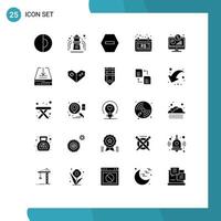 Set of 25 Commercial Solid Glyphs pack for screen monitor denied display date Editable Vector Design Elements