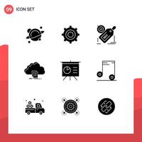 9 Universal Solid Glyphs Set for Web and Mobile Applications analytics file seo document cloud Editable Vector Design Elements