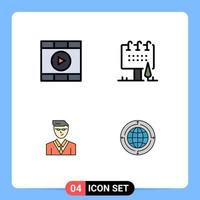 Group of 4 Filledline Flat Colors Signs and Symbols for control man start board manager Editable Vector Design Elements