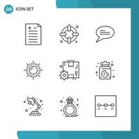 Vector Pack of 9 Outline Symbols Line Style Icon Set on White Background for Web and Mobile